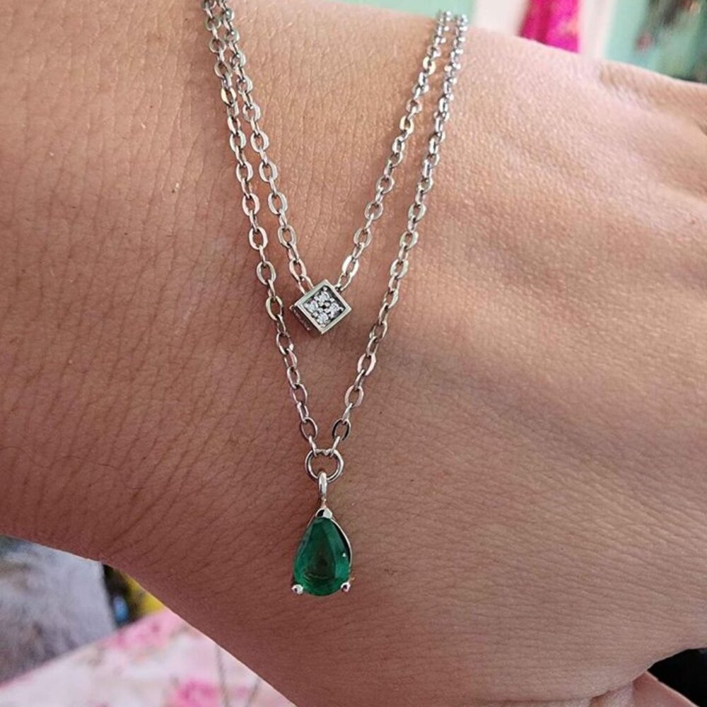 Natural Emerald Necklace Sterling Silver